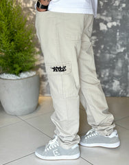 Calça Cargo Sarja Trip Side Logo - Bege